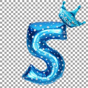 تصویر با کیفیت عدد 5 بادکنکی تاجدار آبی رنگ